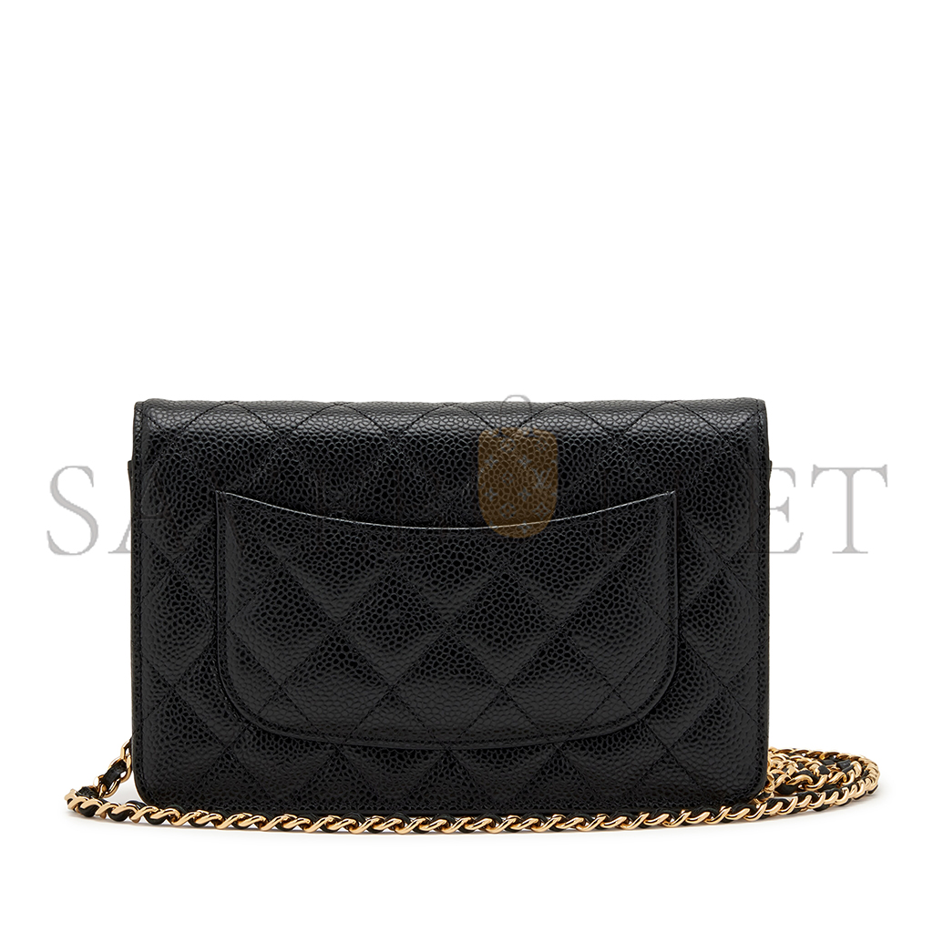 CHANEL QUILTED CAVIAR WALLET ON CHAIN WOC BLACK GOLD HARDWARE A33814 (19*12*3cm)